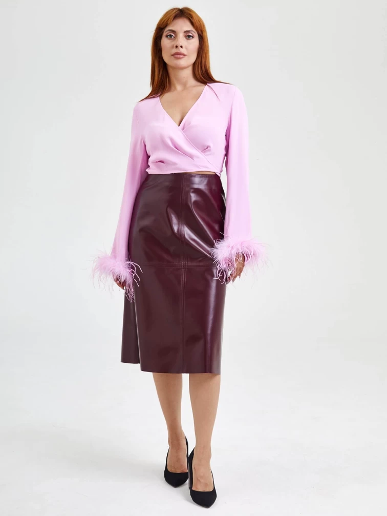 Кожаная юбка миди 09, бордовая, размер 44, артикул 85570-0