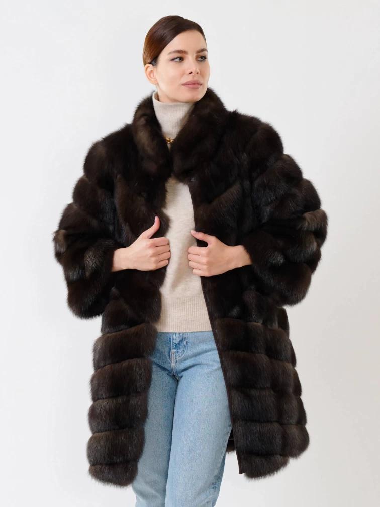 Женская шуба премиум класса из меха соболя 1908, коричневая, размер 46, артикул 19080-0
