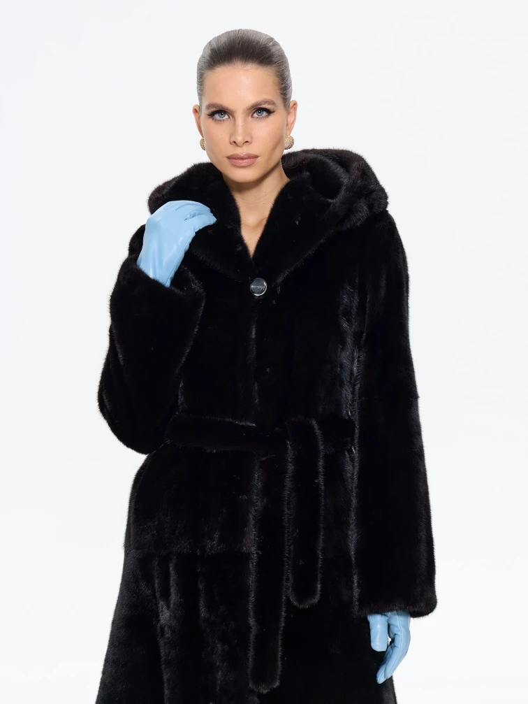 Длинная женская норковая шуба MANZARI М069, черная, размер 40, артикул 34250-0