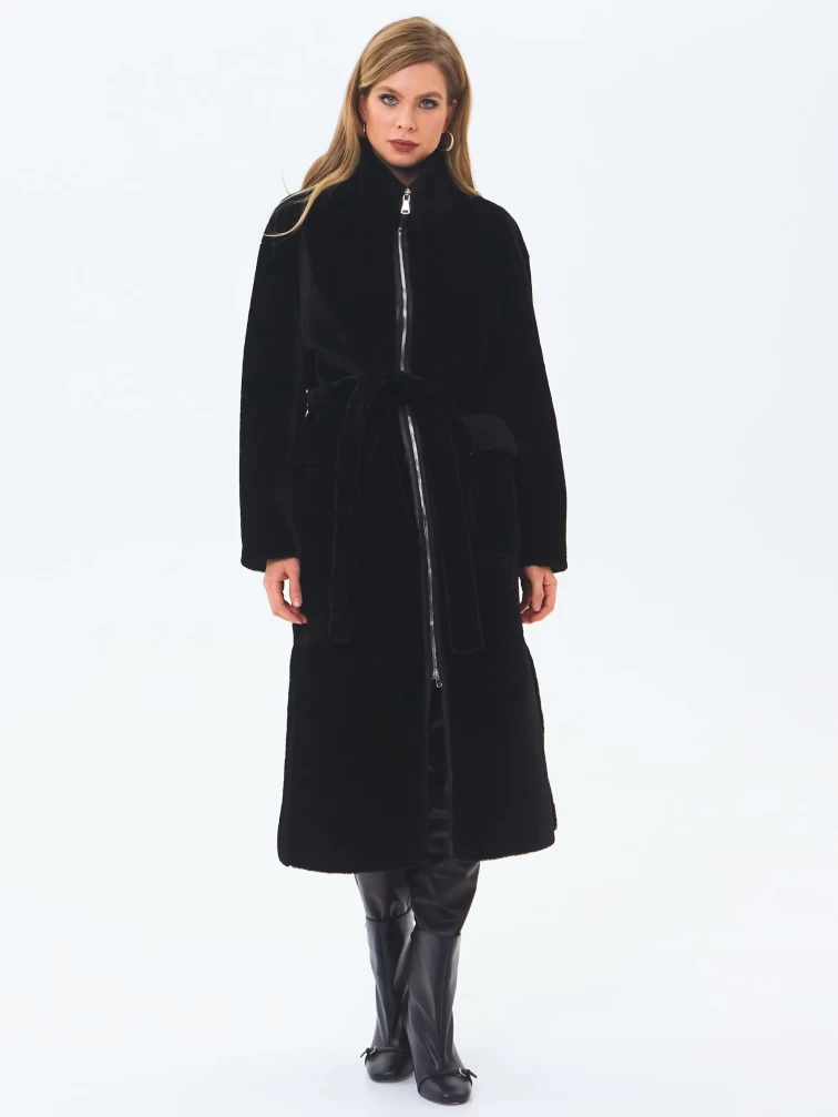 Длинная женская шуба из астрагана 2062, черная, размер 46, артикул 64690-3