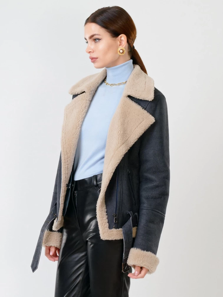 Зимний комплект женский: Дубленка 201 + Брюки 03, синий/черный, р. 44, арт. 111310-3