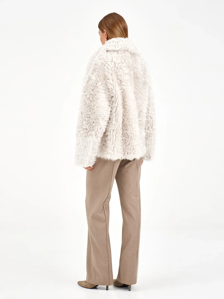 Короткая женская дубленка из тиградо 2081, белая, размер 44, артикул 65040-5