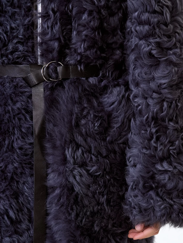 Длинная женская дубленка из натуральной овчины тиградо премиум класса 2025, темно-серая, размер 44, артикул 64210-3