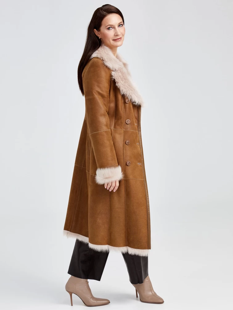 Зимний комплект женский: Дубленка 127н + Брюки 05, бежевый/черный, р. 46, арт. 111347-1