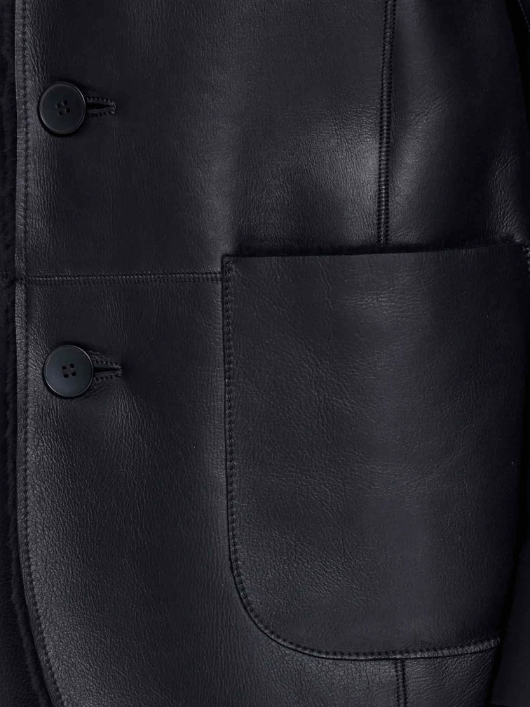 Мужская дубленка пиджак премиум класса 443, черная, размер 48, артикул 41210-2