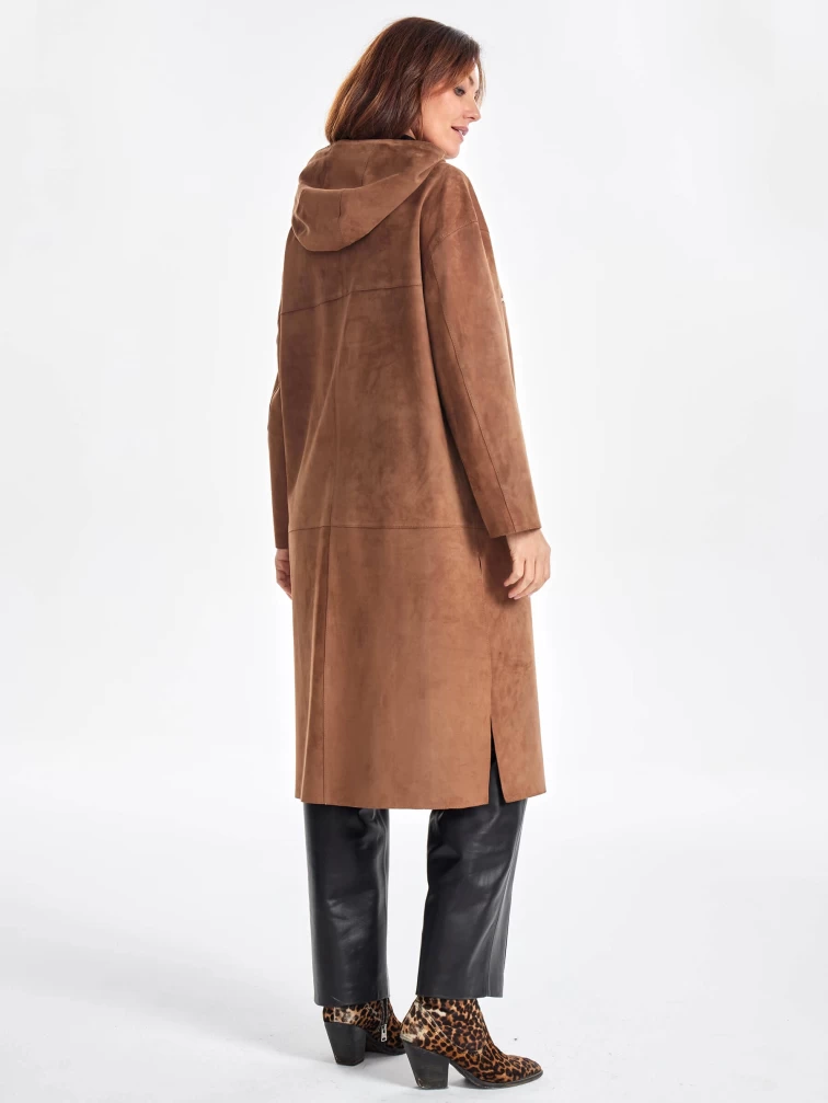 Замшевое женское пальто оверсайз с капюшоном на молнии премиум класса 3058з, светло-коричневое, размер 52, артикул 25700-6