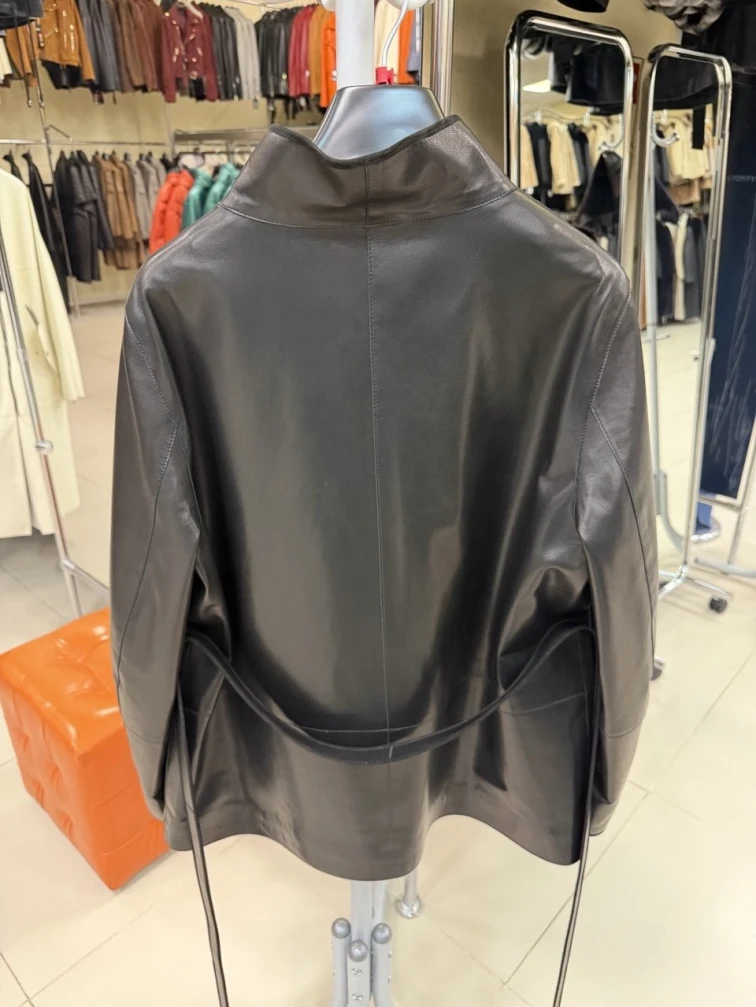 Черная женская кожаная куртка премиум класса 3100, размер 46, артикул 92190-1