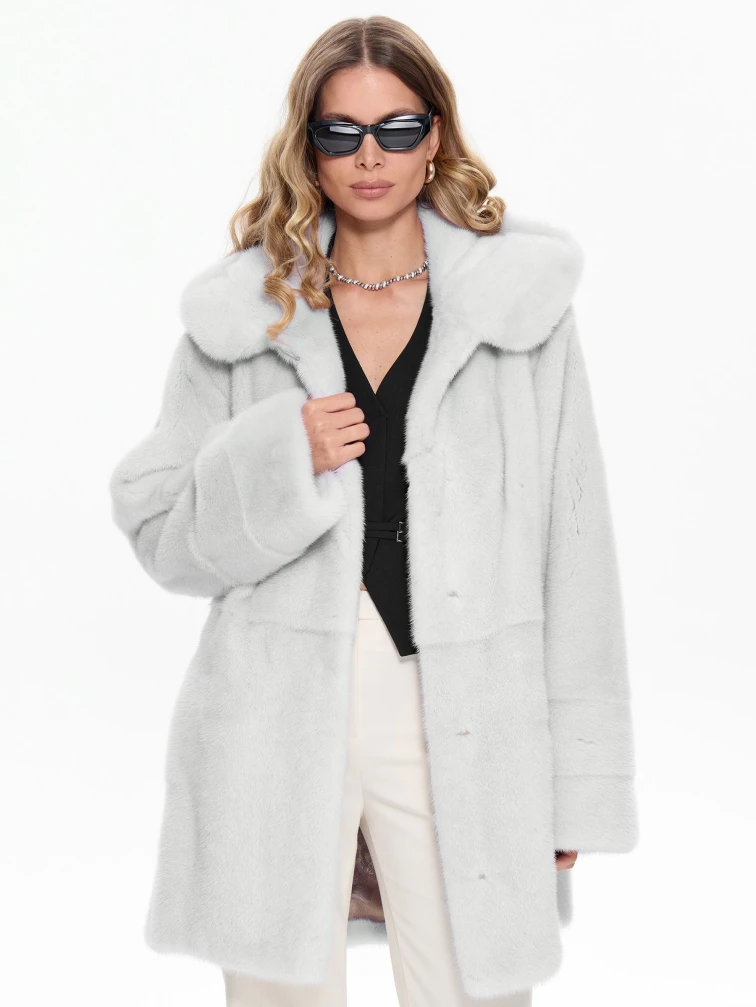 Белая норковая шуба с капюшоном Жанет, размер 52, артикул 65480-7
