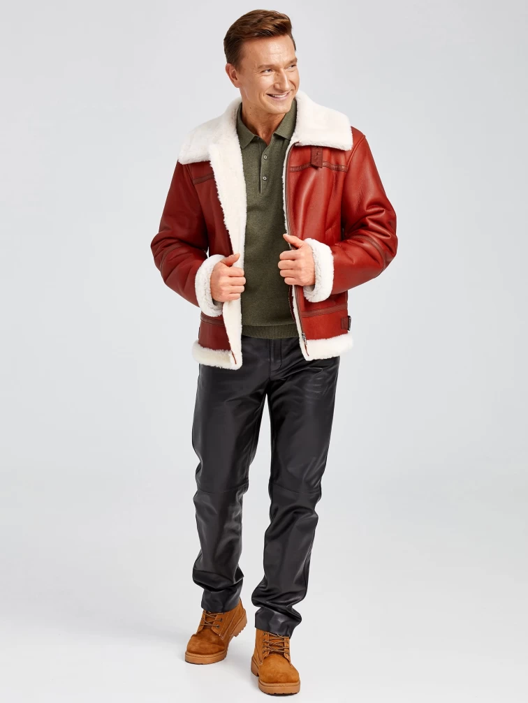 Короткая мужская дубленка пилот премиум класса 430, коньячная, размер 52, артикул 70771-3