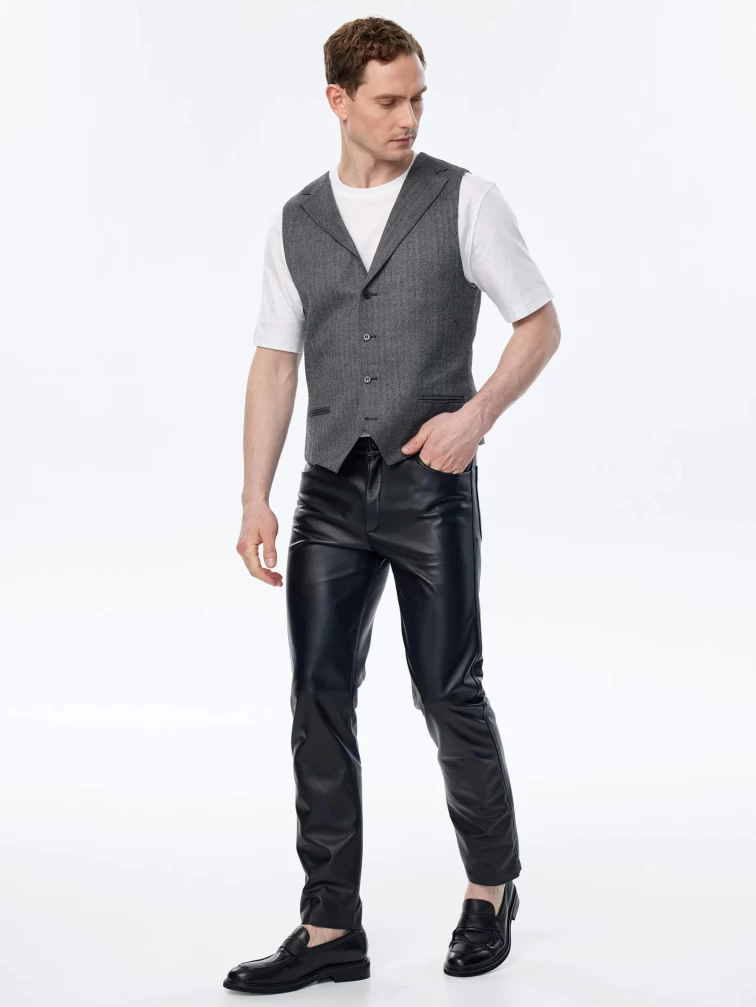 Мужские брюки из натуральной кожи премиум класса 01, черные, размер 48, артикул 120020-0