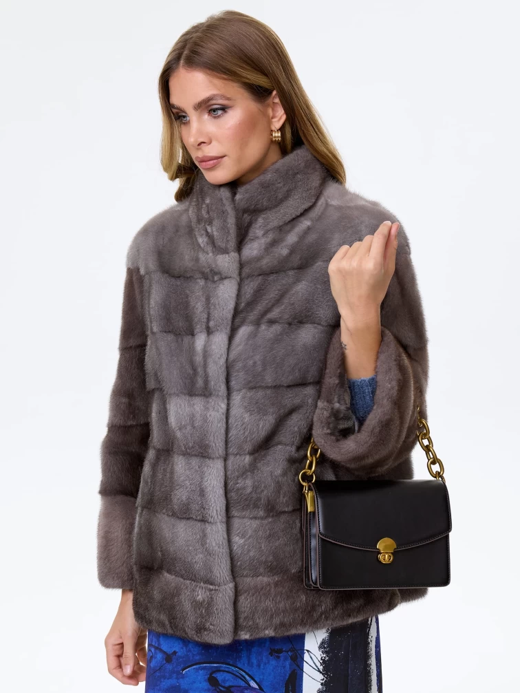 Норковая поперечная куртка женская Ольга(в), графитовая, размер 46, артикул 34030-3