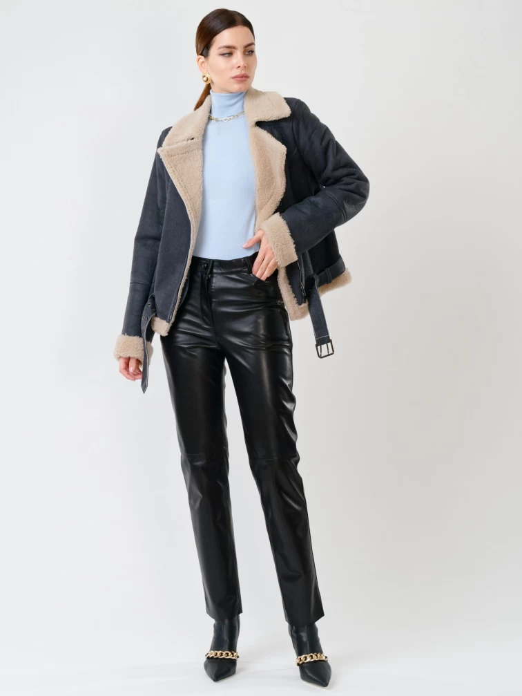 Зимний комплект женский: Дубленка 201 + Брюки 03, синий/черный, р. 44, арт. 111310-0