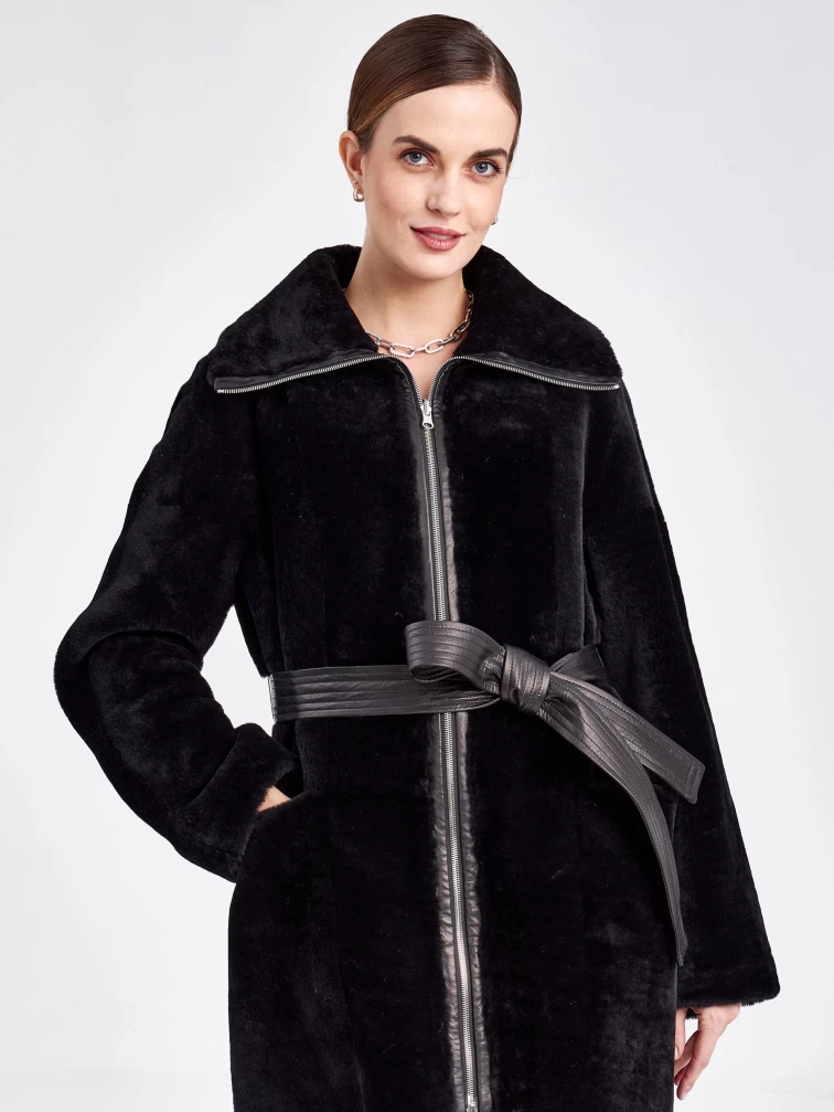 Женская двусторонняя шуба из астрагана с поясом премиум класса 2015, черная, размер 48, артикул 62811-6