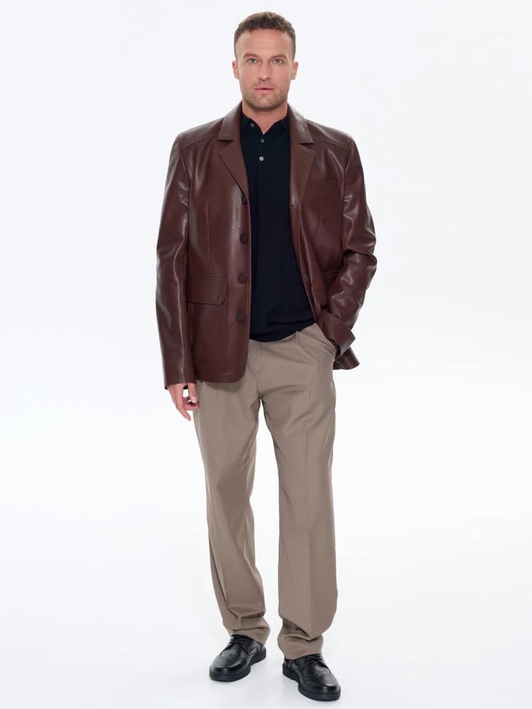 Коричневый мужской кожаный пиджак 530, размер 48, артикул 29770-1