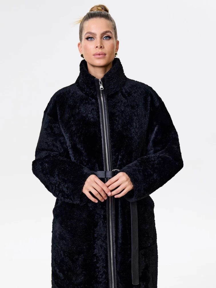Длинное женское пальто из натуральной овчины астрагана премиум класса 2060, черное, размер 46, артикул 64320-0
