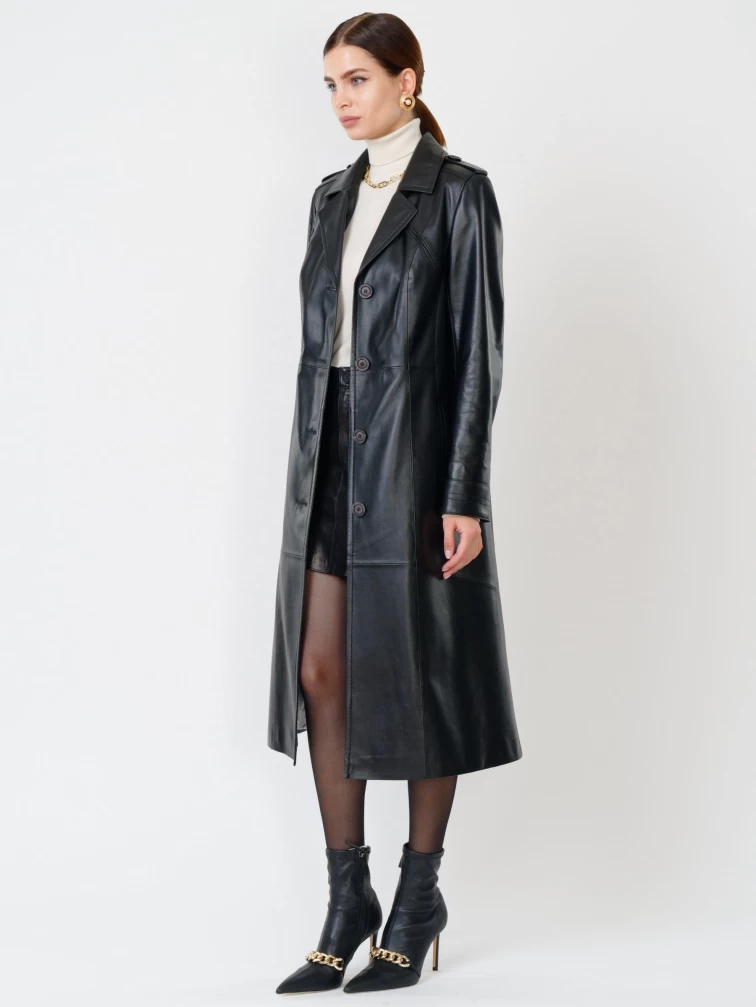 Кожаный комплект женский: Плащ 3010 + Юбка 03, черный, р. 46, арт. 111266-1