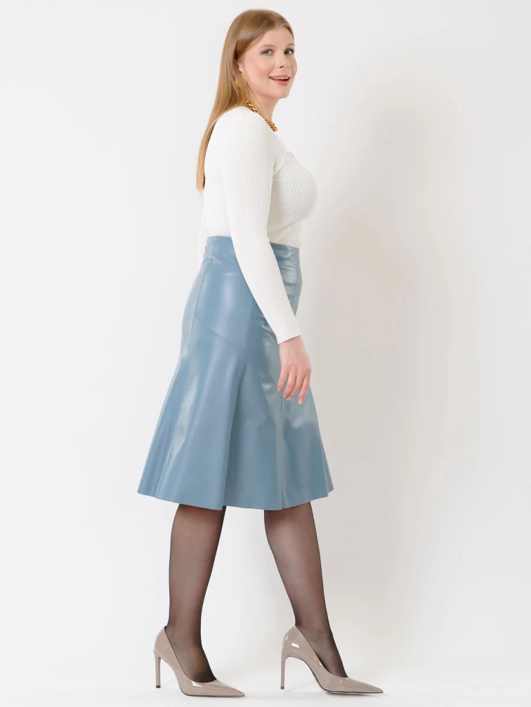 Расклешенная кожаная юбка 04, голубая, размер 48, артикул 85410-3