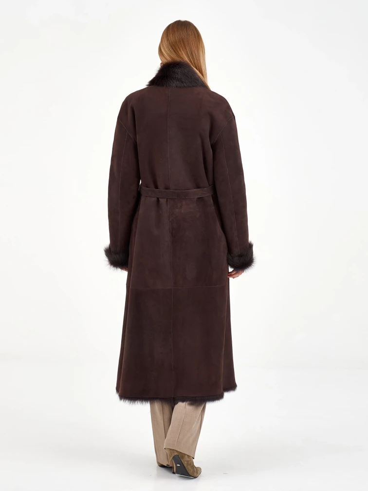 Коричневая женская дубленка из тосканы 2020, коричневая, размер 42, артикул 65090-5