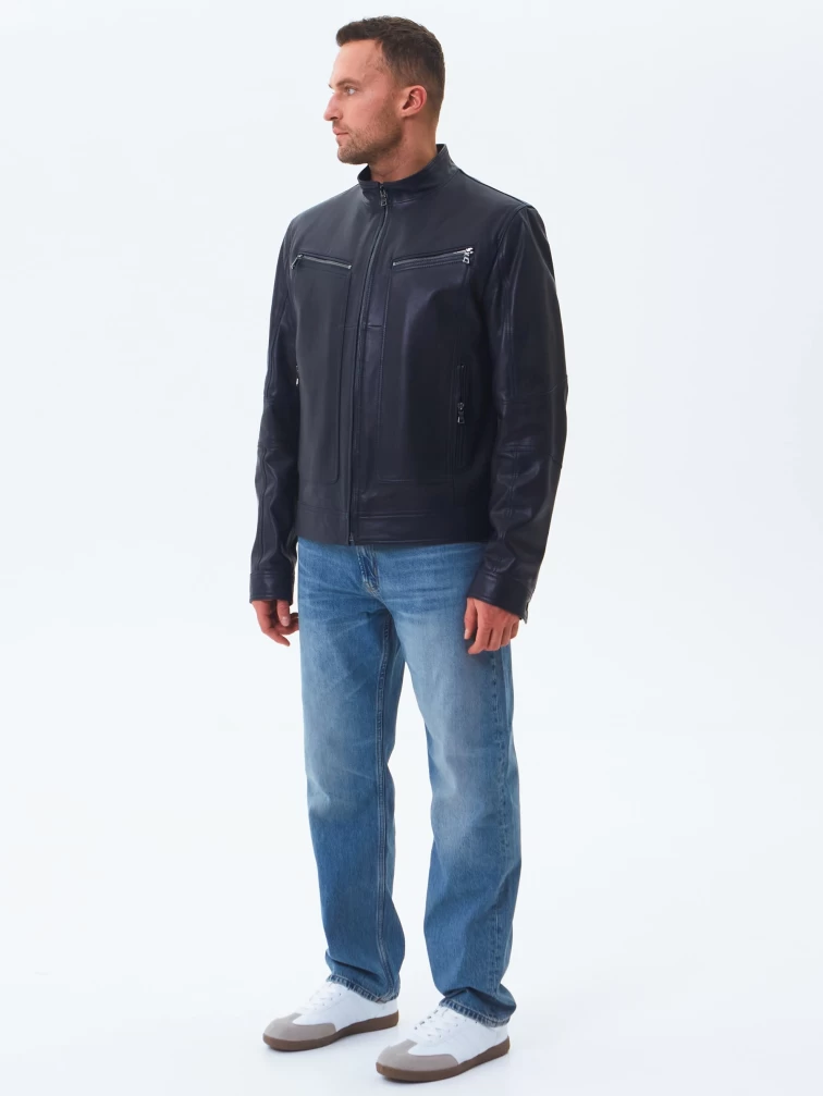 Кожаная куртка мужская 507, синяя, размер 50, артикул 28600-1