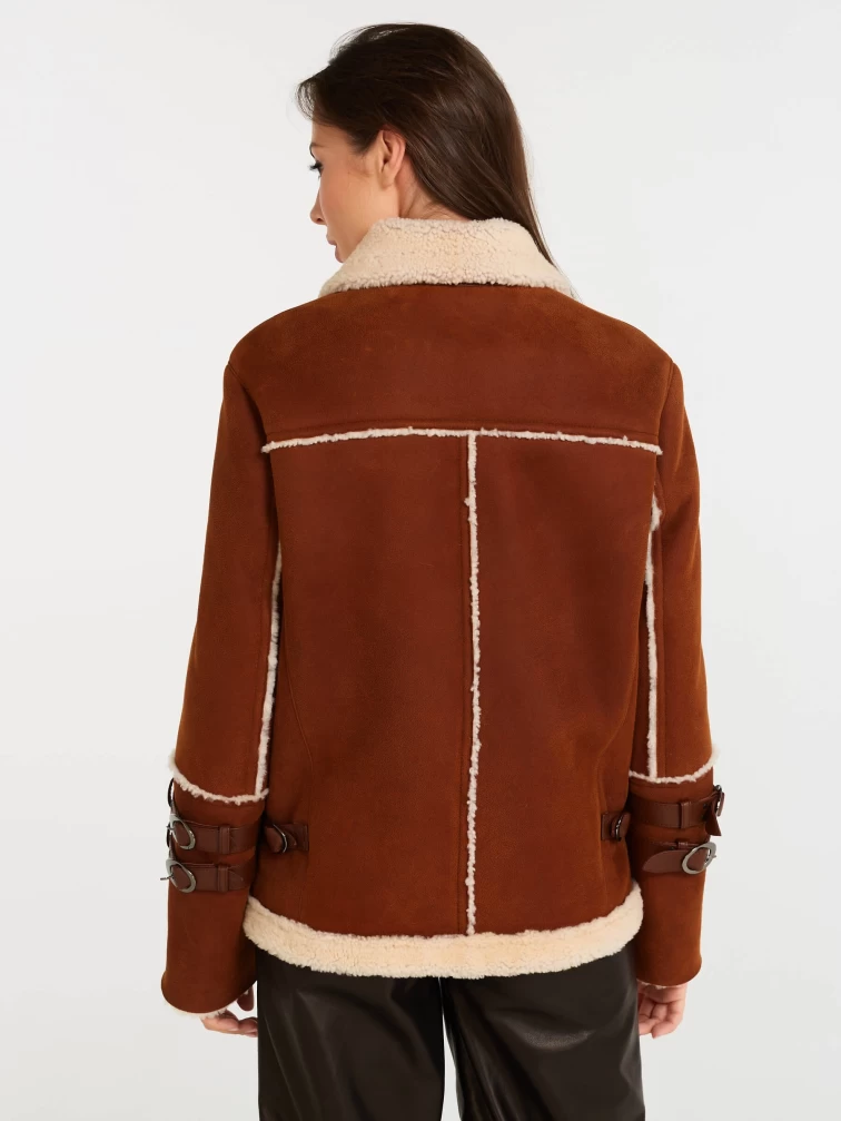 Демисезонный комплект женский: Дубленка 290 + Брюки 05, табачный/черный, р. 44, арт. 111257-3