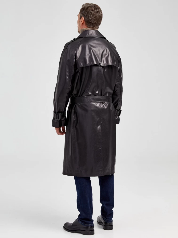 Мужской двубортный кожаный плащ премиум класса 553, черный, размер 52, артикул 40541-4
