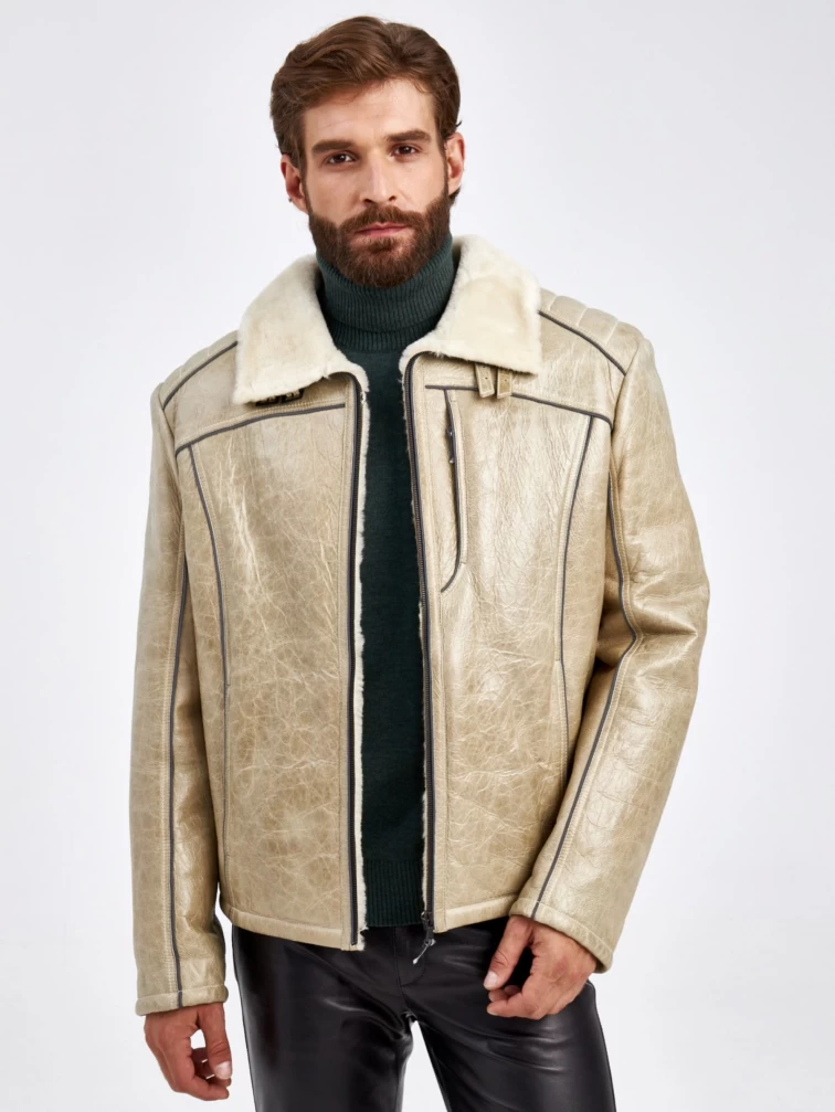 Спортивная короткая мужская дубленка СК-2, бежевая, размер 52, артикул 70860-3