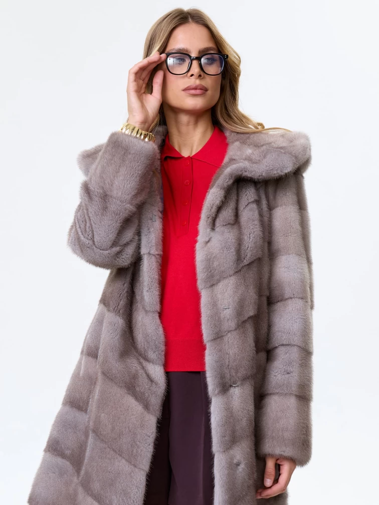 Норковая женская шуба с капюшоном Галя(к), серо-голубая, размер 44, артикул 34080-4