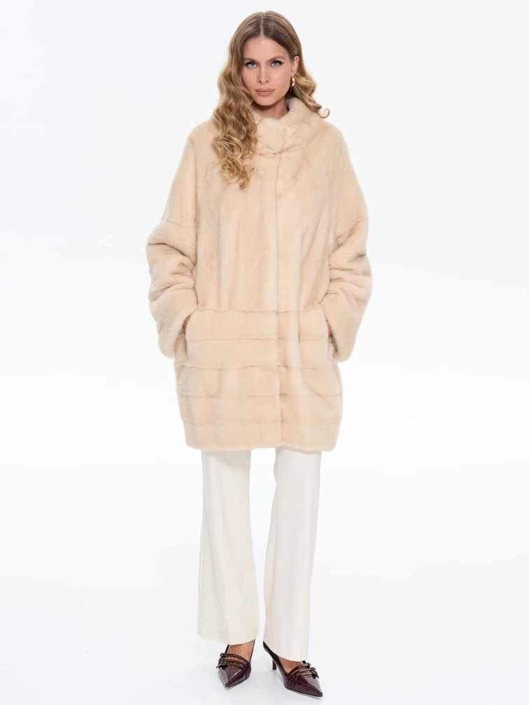 Комбинированная женская норковая шуба BRASCHI МS 093.1, бежевая, размер 46, артикул 34320-5