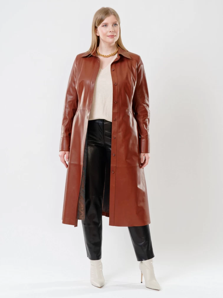 Кожаный комплект женский: Платье - рубашка 02 + Брюки 03, коричневый/черный, р. 46, арт. 111135-5