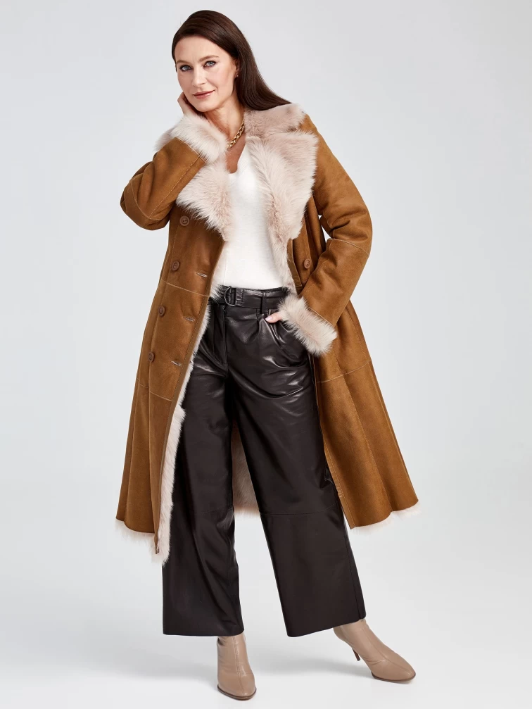 Зимний комплект женский: Дубленка 127н + Брюки 05, бежевый/черный, р. 46, арт. 111347-2