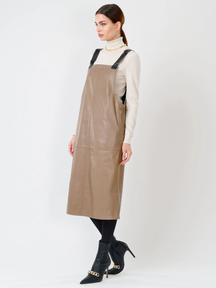 Кожаный сарафан 01, серо-коричневый, размер 44, артикул 85271-6