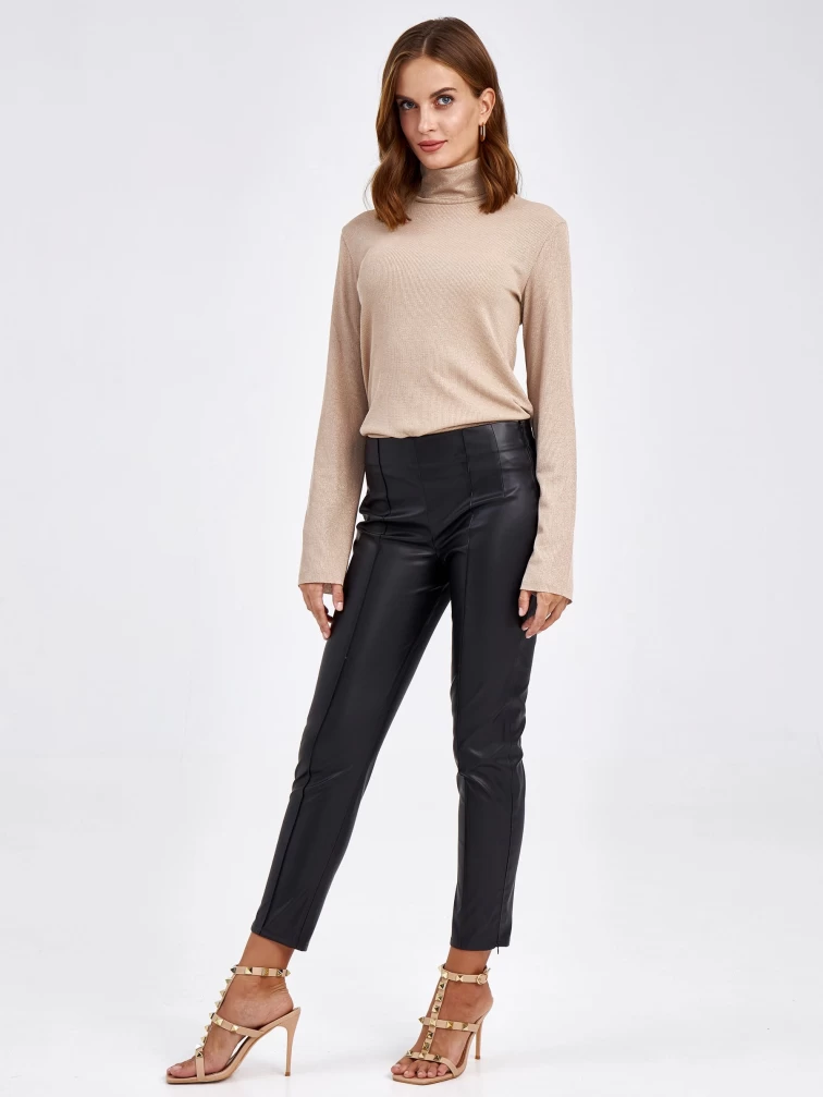 Женские кожаные брюки из экокожи 4820729, черные, размер 42, артикул 85680-1