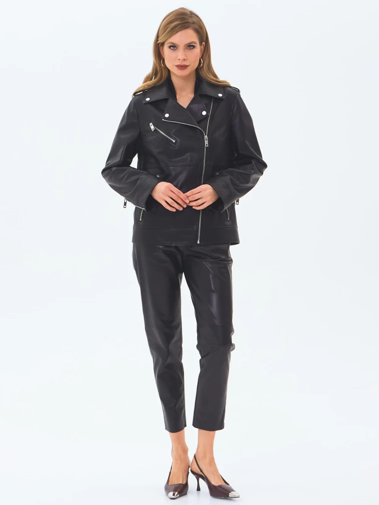 Кожаная женская куртка косуха премиум класса 3079, черная, размер 50, артикул 24650-6