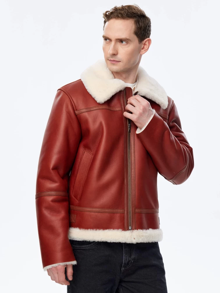 Короткая мужская дубленка пилот премиум класса 430, коньячная, размер 52, артикул 70770-4