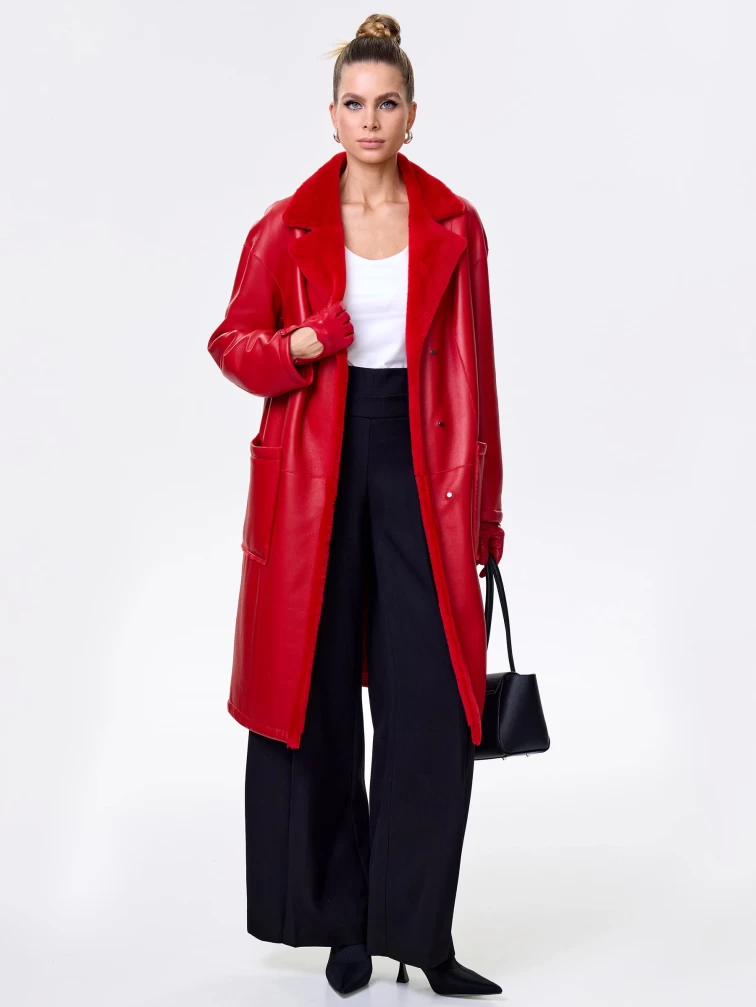 Длинная женская дубленка оверсайз премиум класса 2002, красная, размер 48, артикул 62441-6