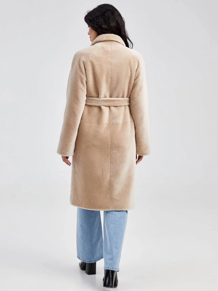 Классическая длинная женская дубленка из астрагана премиум класса 55мех, бежевая, размер 54, артикул 13460-6