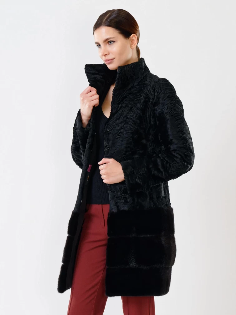 Женская шуба из меха каракуля с норковым воротником 207, черная, размер 44, артикул 22560-6