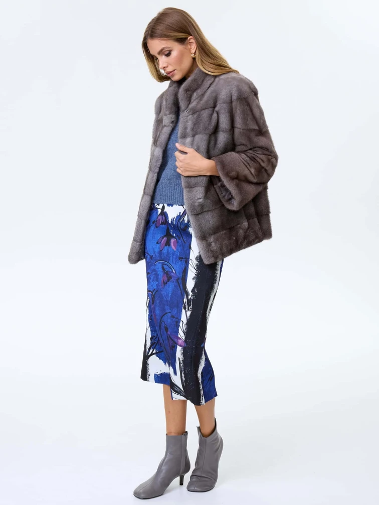 Короткая норковая женская поперечная шуба Ольга(в), графитовая, размер 46, артикул 34040-6