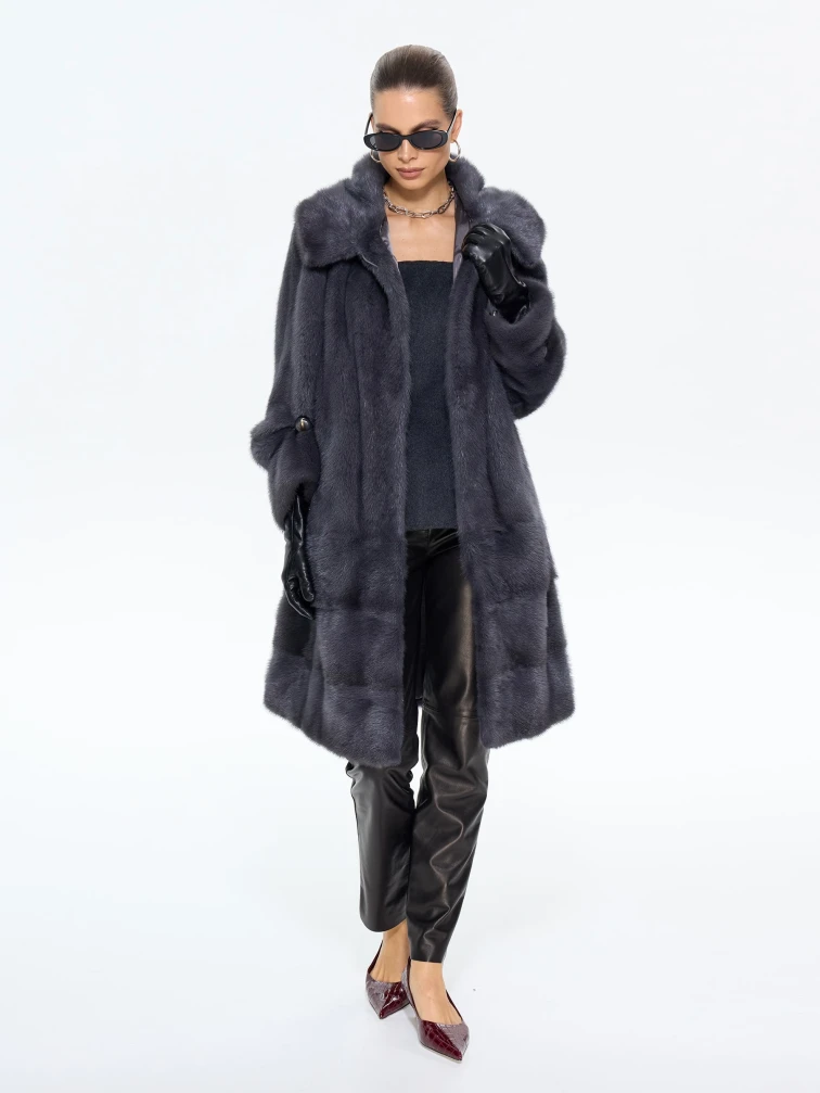 Женская шуба из меха норки с капюшоном М-101-3- 319, графитовая, размер 54, артикул 65380-6