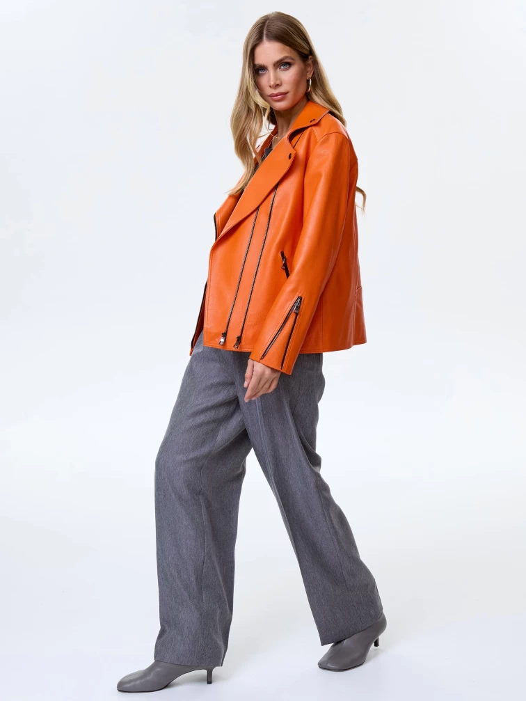 Кожаная куртка косуха премиум класса для женщин 3047, оранжевая, размер 52, артикул 24290-6