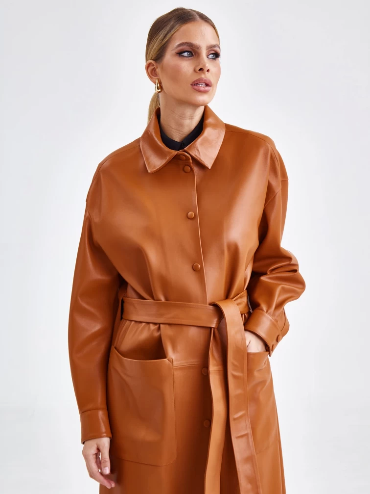 Кожаное женское платье рубашка из натуральной кожи премиум класса 04, виски, размер 48, артикул 23191-0