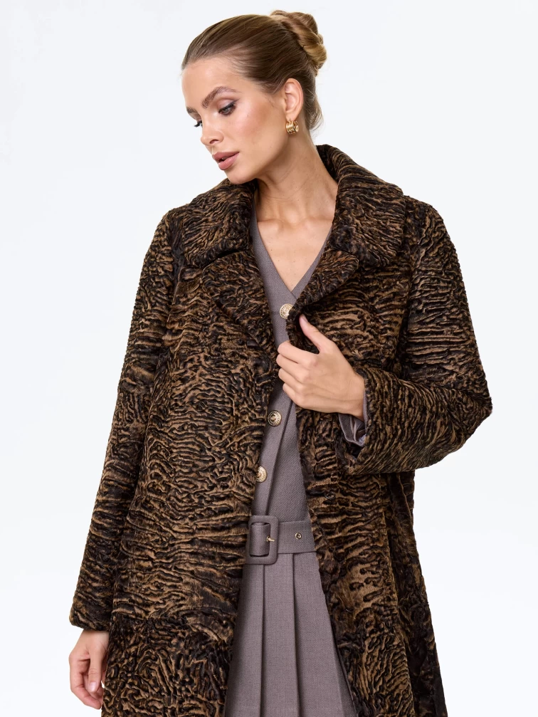 Длинное пальто из меха каракульчи для женщин премиум класса Лола(ав), темно-коричневое, размер 50, артикул 33980-1