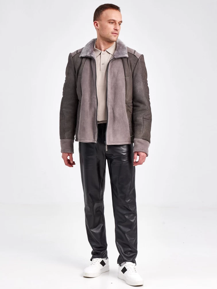 Комбинированная короткая мужская дубленка 40072, серая, короткая, размер 50, артикул 71240-1