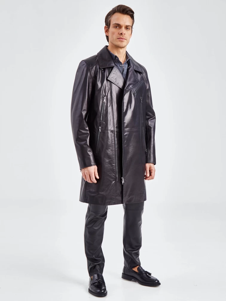 Мужское кожаное пальто из натуральной кожи премиум класса 554, черное, размер 54, артикул 71350-0