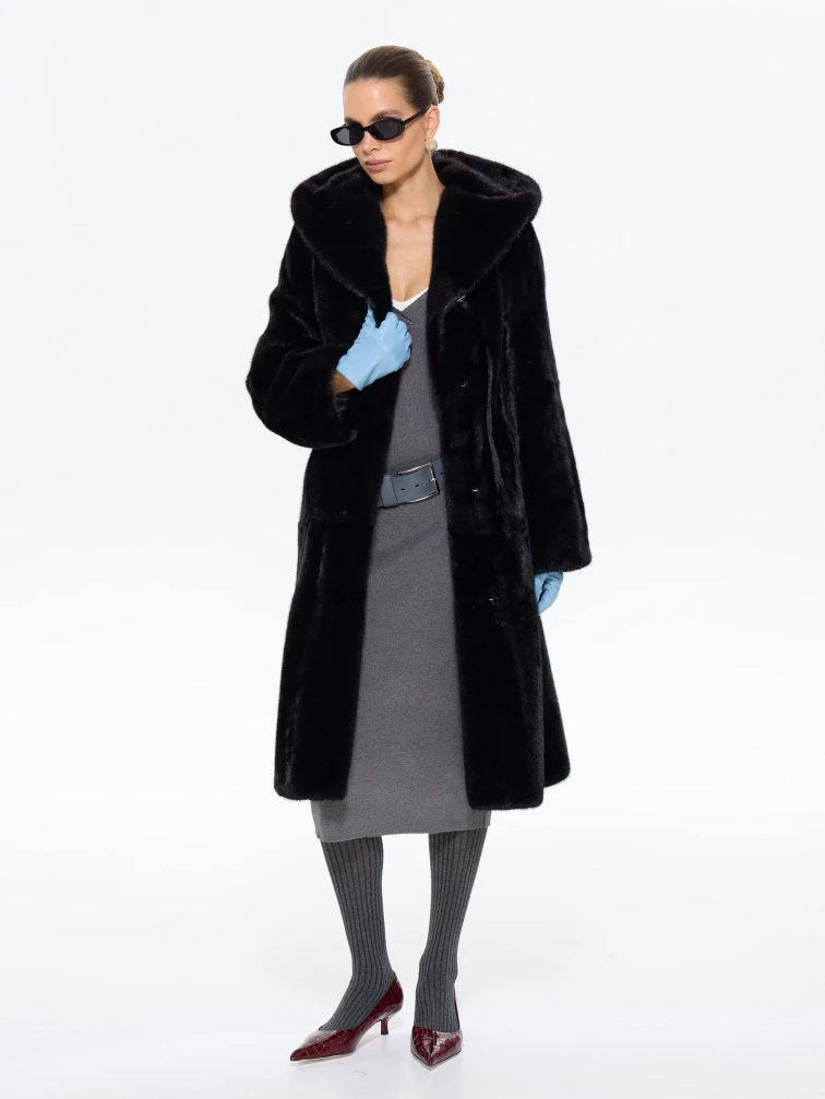 Длинная женская норковая шуба MANZARI М069, черная, размер 40, артикул 34250-5