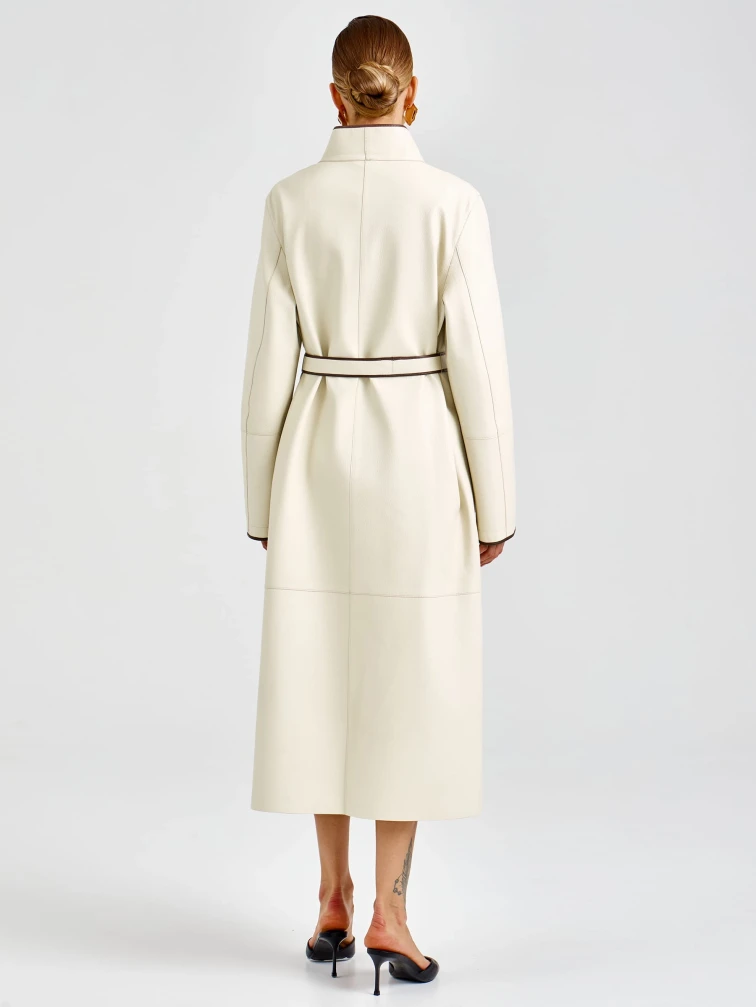 Белый женский кожаный плащ премиум класса 3104, размер 48, артикул 92140-4