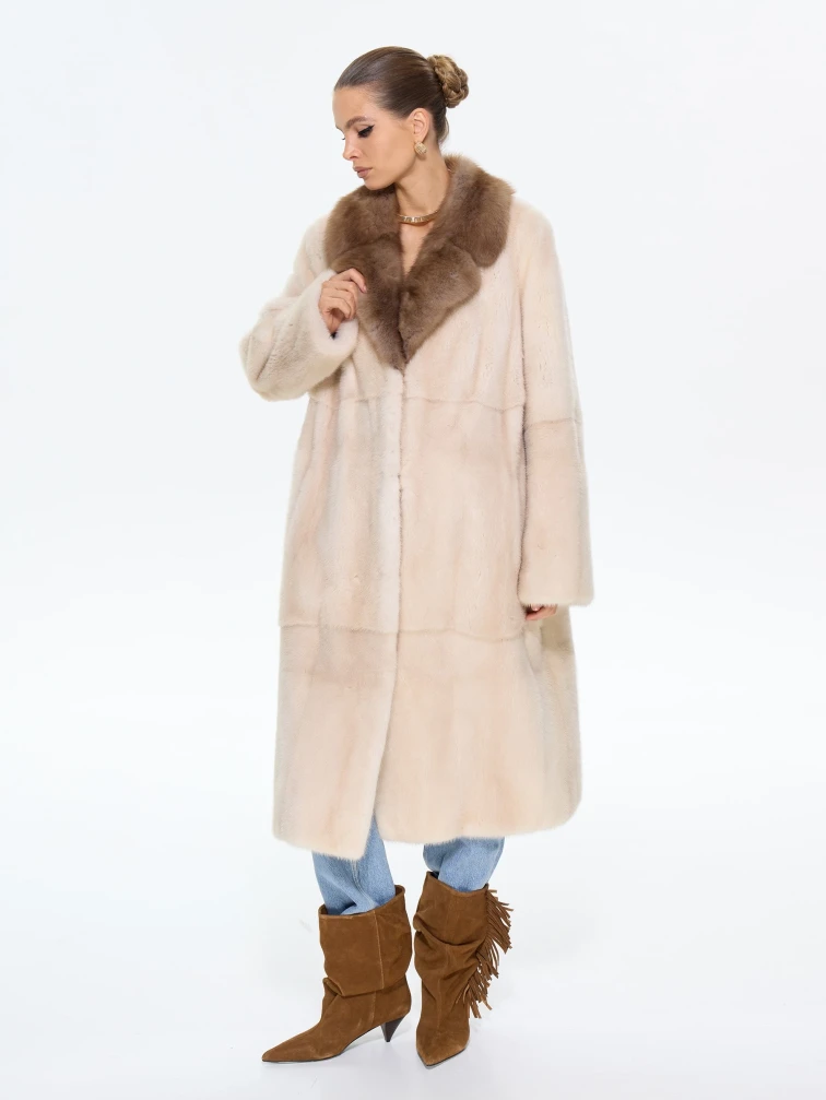 Длинная женская шуба из меха норки Лола, жемчужная, размер 54, артикул 65630-1