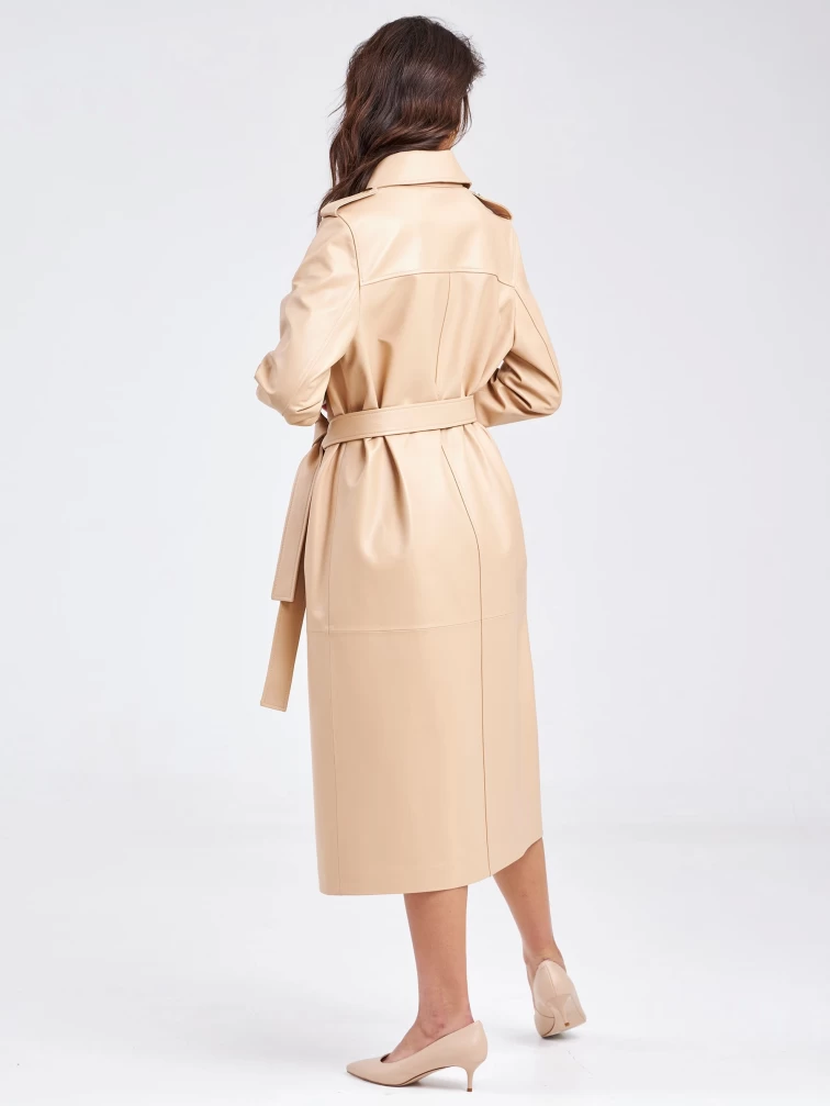 Кожаное женское платье рубашка из натуральной кожи премиум класса 03, бежевая, размер 44, артикул 23180-2