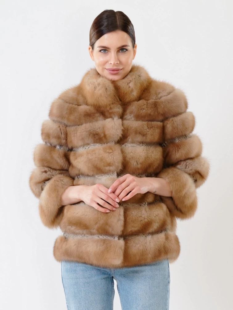 Женская шуба из меха куницы премиум класса 315, светло-коричневая, размер 44, артикул 19100-5