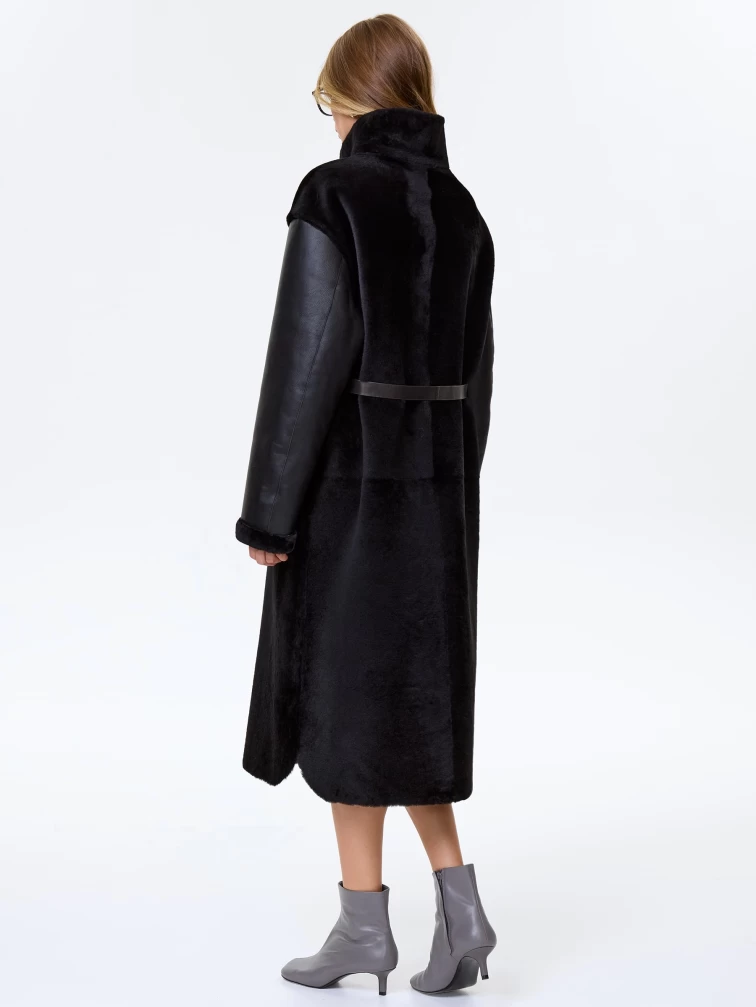 Длинное женское пальто из натуральной овчины премиум класса 2050, черное, размер 46, артикул 64310-5